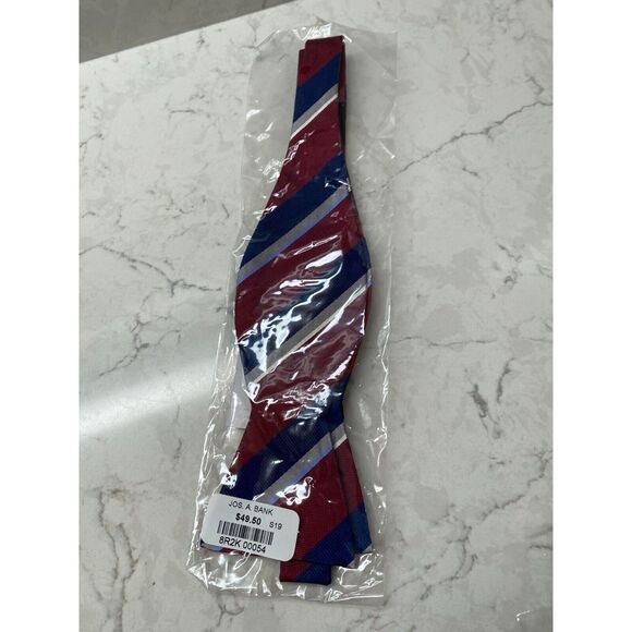 JoS. A. Bank Men's Red & Blue Stripe 100% Silk Adjustable Regular Size Bow Tie - Picture 2 of 4